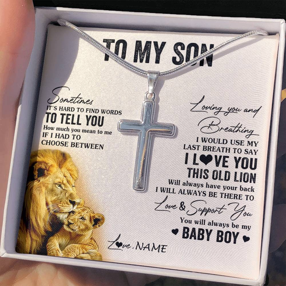 Stainless Cross Necklace Stainless Steel | 2 | Personalized To My Son Necklace From Dad Father I Love You This Old Lion Son Birthday Graduation Christmas Customized Gift Box Message Card | teecentury