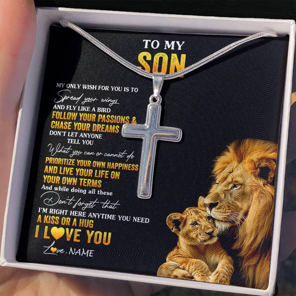 Stainless Cross Necklace Stainless Steel | 2 | Personalized To My Son Necklace From Dad Father Lion My Only Wish For You Son Birthday Graduation Christmas Customized Gift Box Message Card | teecentury