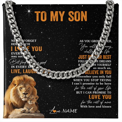Cuban Link Chain Necklace Stainless Steel | 1 | Personalized To My Son Necklace From Dad Father Live Laugh Love Lion Son Birthday Gifts Positive Graduation Christmas Customized Gift Box Message Card | teecentury