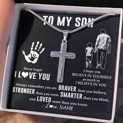 Stainless Cross Necklace Stainless Steel | 2 | Personalized To My Son Necklace From Dad Father Never Forget I Love You Son Birthday Gifts Christmas New Year Graduation Customized Gift Box Message Card | teecentury