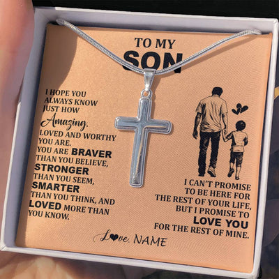 Stainless Cross Necklace Stainless Steel | 2 | Personalized To My Son Necklace From Dad Father Promise To Love You Son Birthday Gifts Graduation Jewelry Christmas Customized Gift Box Message Card | teecentury