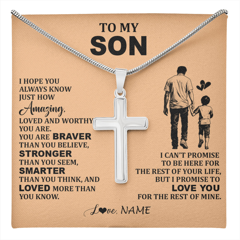 Stainless Cross Necklace Stainless Steel | 1 | Personalized To My Son Necklace From Dad Father Promise To Love You Son Birthday Gifts Graduation Jewelry Christmas Customized Gift Box Message Card | teecentury