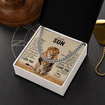 Cuban Link Chain Necklace Stainless Steel | 2 | Personalized To My Son Necklace From Dad Father Sometimes It's Hard Lion Son Gift Birthday Jewelry Graduation Christmas Customized Gift Box Message Card | teecentury