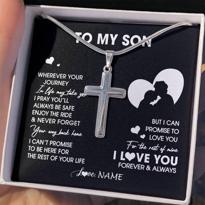 Stainless Cross Necklace Stainless Steel | 2 | Personalized To My Son Necklace From Dad Father Wherever Your Journey Son Birthday Gifts Jewelry Graduation Christmas Customized Gift Box Message Card | teecentury
