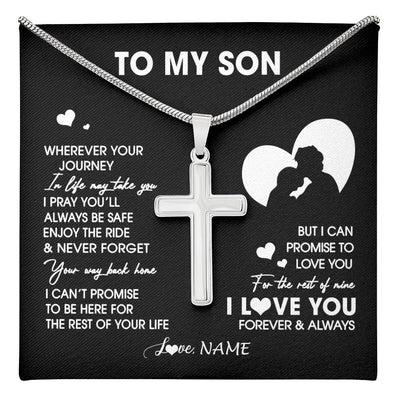 Stainless Cross Necklace Stainless Steel | 1 | Personalized To My Son Necklace From Dad Father Wherever Your Journey Son Birthday Gifts Jewelry Graduation Christmas Customized Gift Box Message Card | teecentury