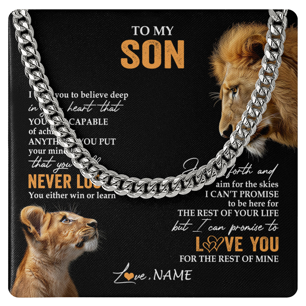 Cuban Link Chain Necklace Stainless Steel | 1 | Personalized To My Son Necklace From Dad Father You Will Never Lose Lion Son Birthday Gifts Graduation Christmas Customized Gift Box Message Card | teecentury