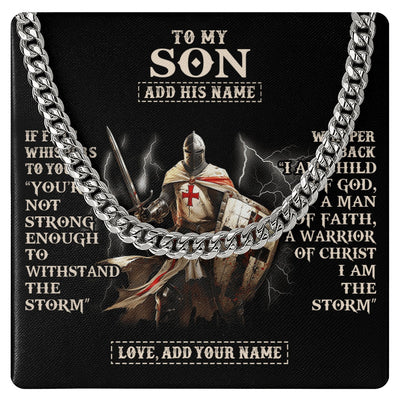 Cuban Link Chain Necklace Stainless Steel | 1 | Personalized To My Son Necklace From Dad Mom For Men Warrior Knight Templar I Am The Storm Birthday Gifts For Son Graduation Christmas Gift Box Message Card | https://teecentury.