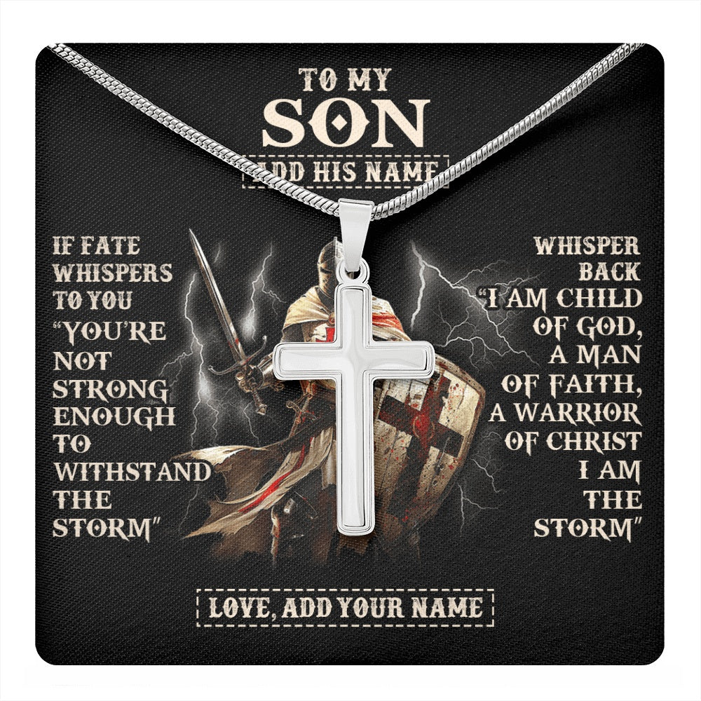 Stainless Cross Necklace Stainless Steel | 1 | Personalized To My Son Necklace From Dad Mom For Men Warrior Knight Templar I Am The Storm Birthday Gifts For Son Graduation Christmas Gift Box Message Card | https://teecentury.