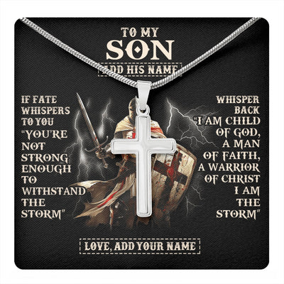 Stainless Cross Necklace Stainless Steel | 1 | Personalized To My Son Necklace From Dad Mom For Men Warrior Knight Templar I Am The Storm Birthday Gifts For Son Graduation Christmas Gift Box Message Card | https://teecentury.