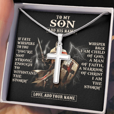 Stainless Cross Necklace Stainless Steel | 2 | Personalized To My Son Necklace From Dad Mom For Men Warrior Knight Templar I Am The Storm Birthday Gifts For Son Graduation Christmas Gift Box Message Card | https://teecentury.