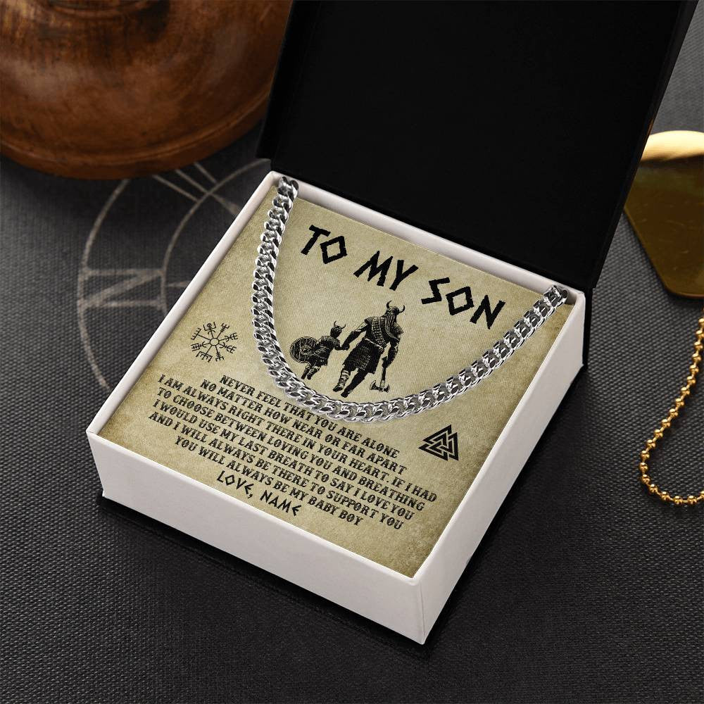 Cuban Link Chain Necklace Stainless Steel | 2 | Personalized To My Son Necklace From Dad Viking Never Feel That You Are Alone Viking Son Birthday Gifts Graduation Christmas Customized Gift Box Message Card | teecentury