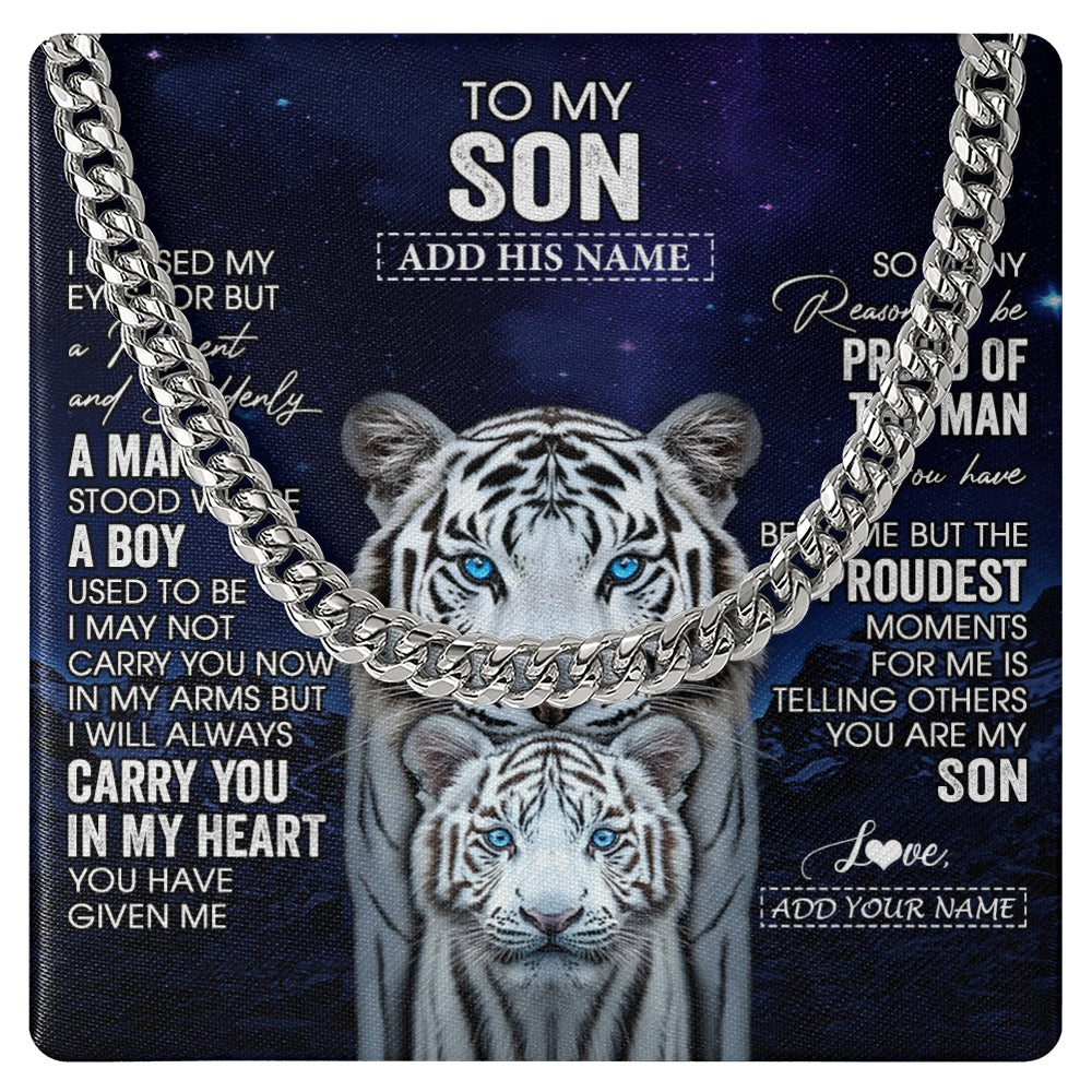 Cuban Link Chain Necklace Stainless Steel | 1 | Personalized To My Son Necklace From Mom Dad I Close My Eyes White Tiger Birthday Gift For Son Graduation Christmas Custom Jewelry Gift Box Message Card | https://teecentury.