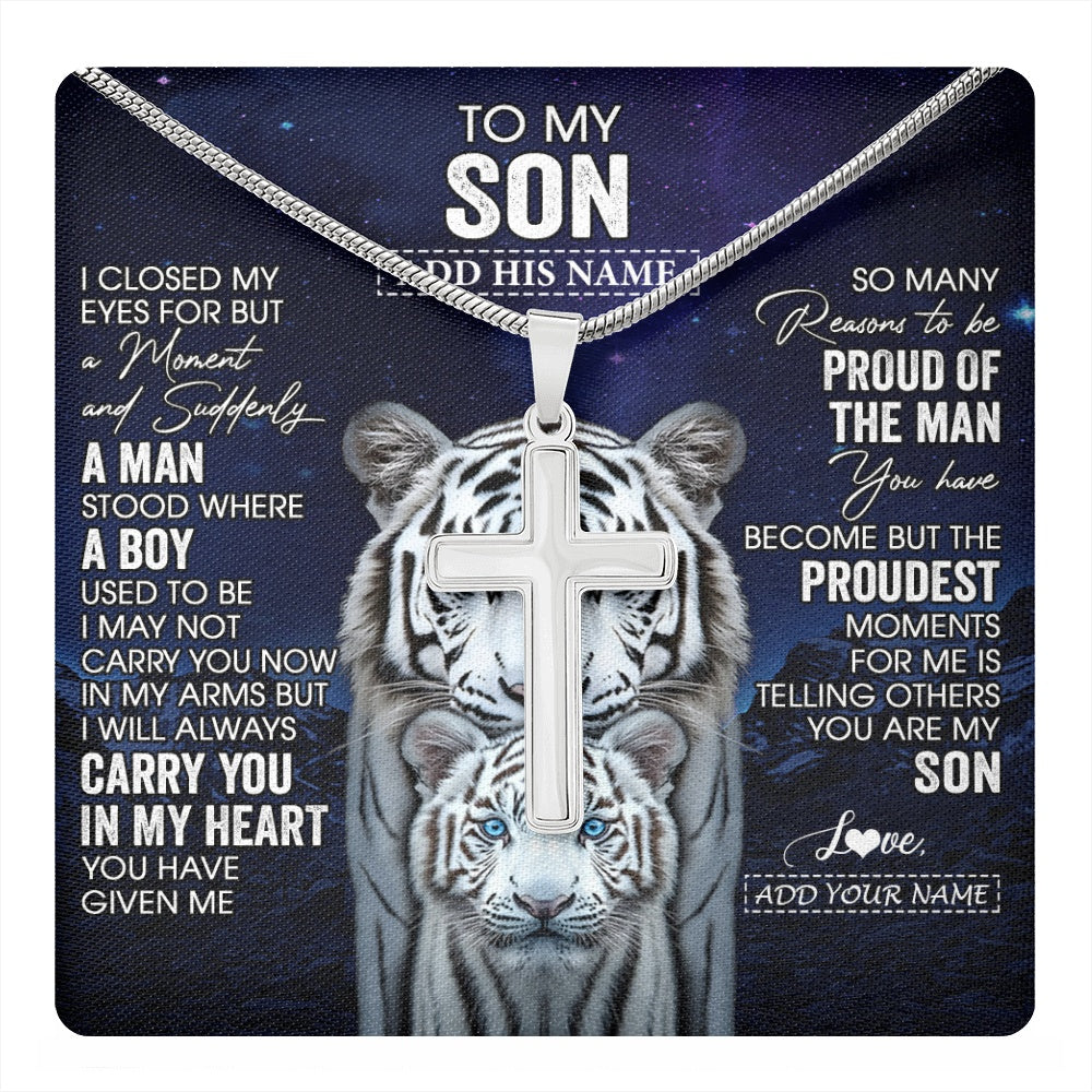 Stainless Cross Necklace Stainless Steel | 1 | Personalized To My Son Necklace From Mom Dad I Close My Eyes White Tiger Birthday Gift For Son Graduation Christmas Custom Jewelry Gift Box Message Card | https://teecentury.