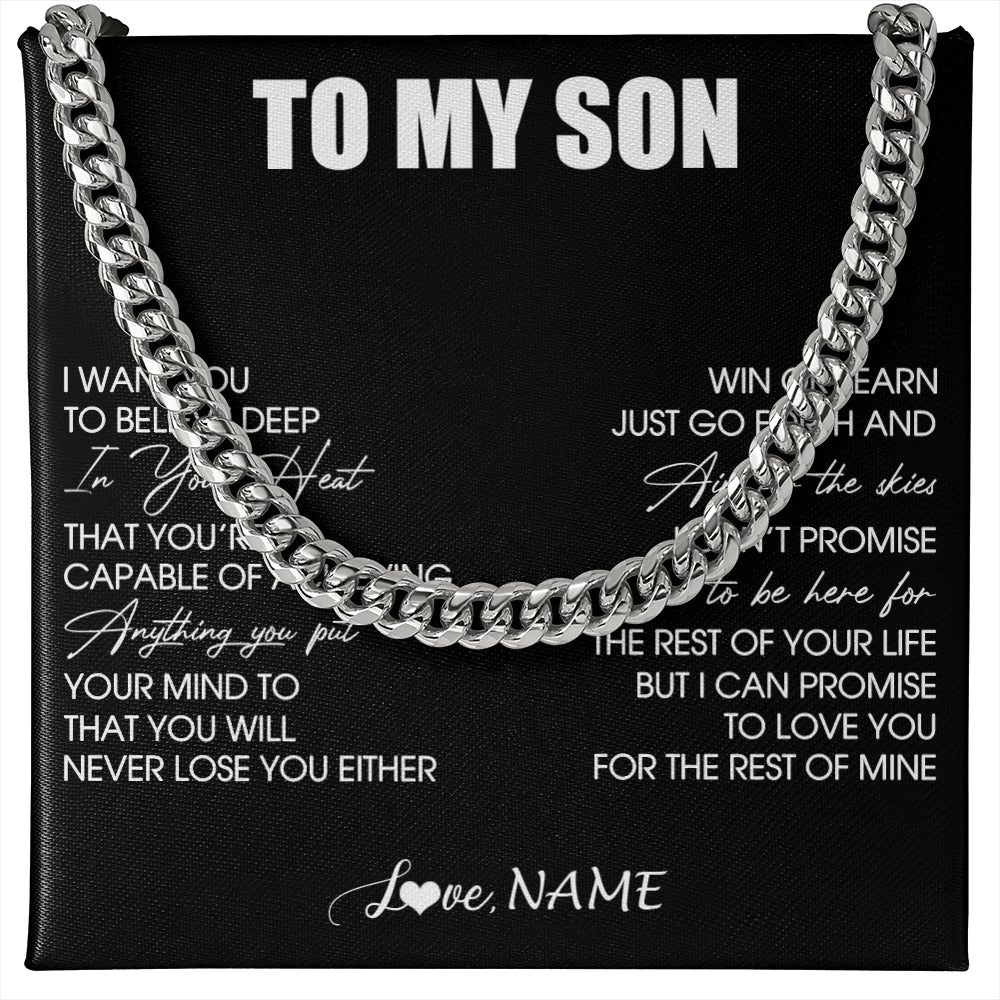 Cuban Link Chain Necklace Stainless Steel | 1 | Personalized To My Son Necklace From Mom Dad Mother Believe Deep In Your Heart Son Birthday Jewelry Gift For Men Christmas Customized Gift Box Message Card | teecentury