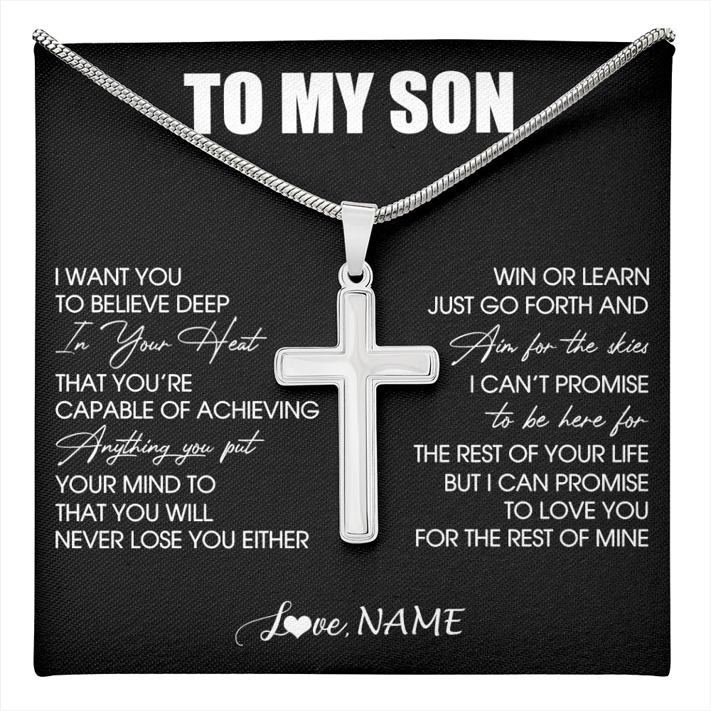 Stainless Cross Necklace Stainless Steel | 1 | Personalized To My Son Necklace From Mom Dad Mother Believe Deep In Your Heart Son Birthday Jewelry Gift For Men Christmas Customized Gift Box Message Card | teecentury