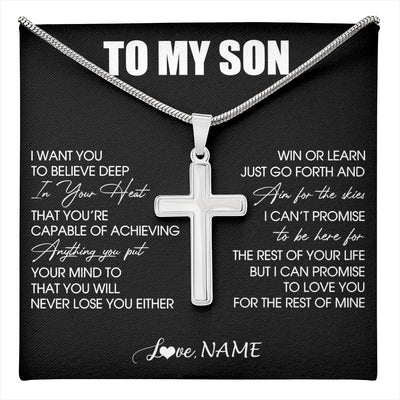 Stainless Cross Necklace Stainless Steel | 1 | Personalized To My Son Necklace From Mom Dad Mother Believe Deep In Your Heart Son Birthday Jewelry Gift For Men Christmas Customized Gift Box Message Card | teecentury