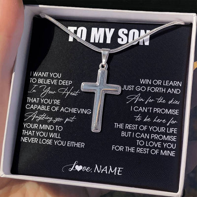Stainless Cross Necklace Stainless Steel | 2 | Personalized To My Son Necklace From Mom Dad Mother Believe Deep In Your Heart Son Birthday Jewelry Gift For Men Christmas Customized Gift Box Message Card | teecentury