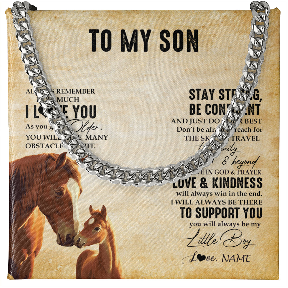 Cuban Link Chain Necklace Stainless Steel | 1 | Personalized To My Son Necklace From Mom Dad Mother Father Always Remember I Love You Horse Son Birthday Graduation Christmas Customized Gift Box Message Card | teecentury