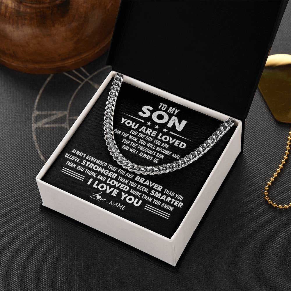 Cuban Link Chain Necklace Stainless Steel | 2 | Personalized To My Son Necklace From Mom Dad Mother Father Cuban Chain You Are Loved Gifts Son Birthday Graduation Christmas Customized Gift Box Message Card | teecentury