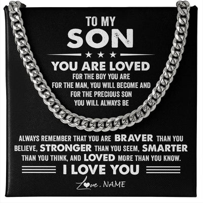 Cuban Link Chain Necklace Stainless Steel | 1 | Personalized To My Son Necklace From Mom Dad Mother Father Cuban Chain You Are Loved Gifts Son Birthday Graduation Christmas Customized Gift Box Message Card | teecentury