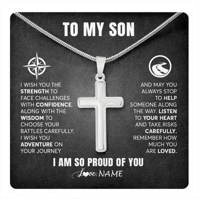 Stainless Cross Necklace Stainless Steel | 1 | Personalized To My Son Necklace From Mom Dad Mother Father I Wish You The Strength Son Birthday Graduation Inspirational Customized Gift Box Message Card | teecentury.myshopify