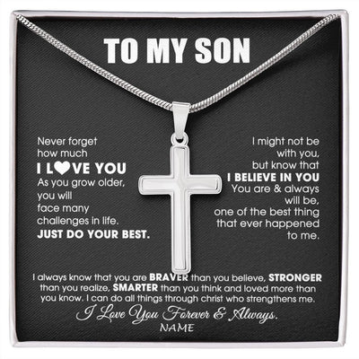 Stainless Cross Necklace | Personalized To My Son Necklace From Mom Dad Mother Father Smarter Than You Think Son Birthday Christmas Customized Gift Box Message Card | teecentury