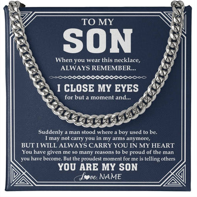 Cuban Link Chain Necklace Stainless Steel | 1 | Personalized To My Son Necklace From Mom Dad Mother Father Suddenly A Man Jewelry Son Birthday Gifts Graduation Christmas Customized Gift Box Message Card | teecentury