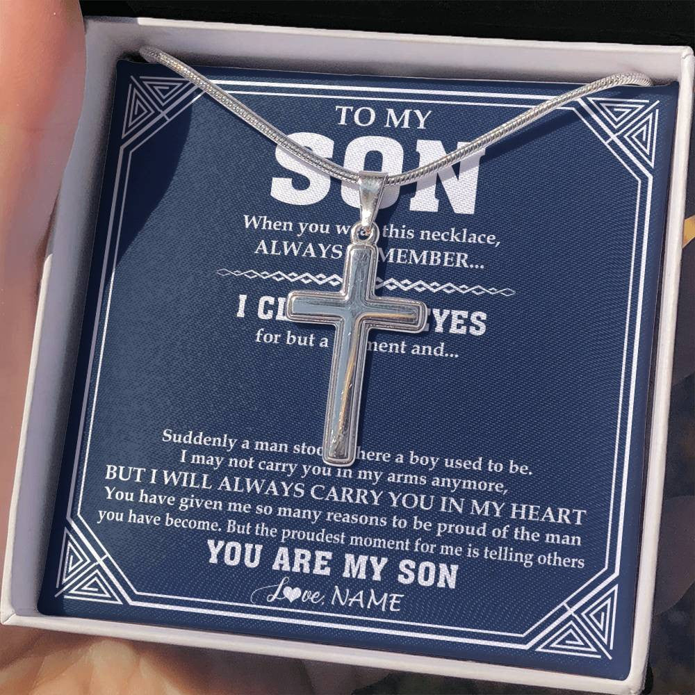 Stainless Cross Necklace Stainless Steel | 2 | Personalized To My Son Necklace From Mom Dad Mother Father Suddenly A Man Jewelry Son Birthday Gifts Graduation Christmas Customized Gift Box Message Card | teecentury