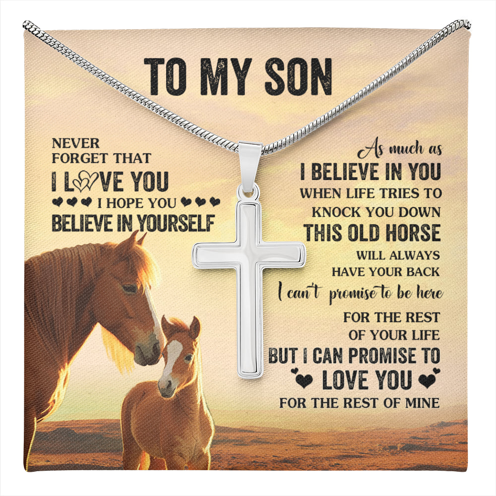 Stainless Cross Necklace Stainless Steel | 1 | Personalized To My Son Necklace From Mom Dad Mother Father This Old Horse Love You Son Birthday Gifts Graduation Christmas Customized Gift Box Message Card | teecentury