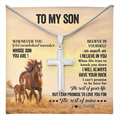 Stainless Cross Necklace Stainless Steel | 1 | Personalized To My Son Necklace From Mom Dad Mother Father Whenever You Feel Horse Son Birthday Gifts Graduation Christmas Customized Gift Box Message Card | teecentury