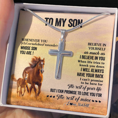Stainless Cross Necklace Stainless Steel | 2 | Personalized To My Son Necklace From Mom Dad Mother Father Whenever You Feel Horse Son Birthday Gifts Graduation Christmas Customized Gift Box Message Card | teecentury