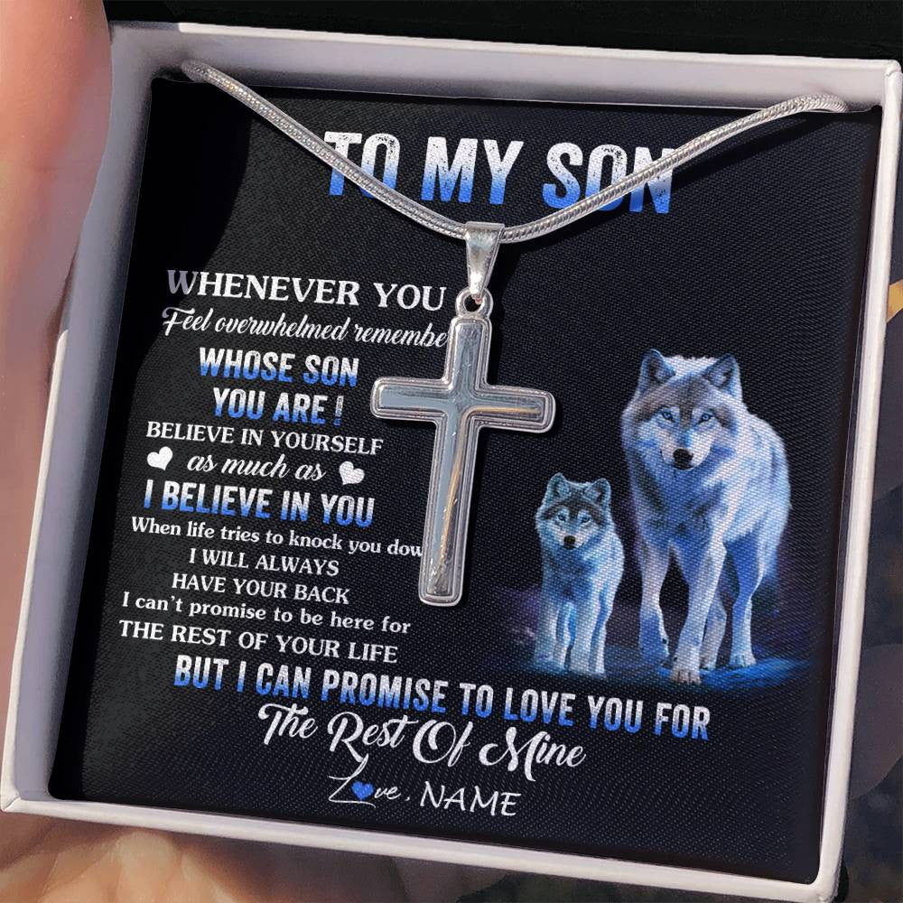 Stainless Cross Necklace Stainless Steel | 2 | Personalized To My Son Necklace From Mom Dad Mother Father Whenever You Feel Wolf Son Birthday Gifts Christmas Customized Gift Box Message Carded Canvas | teecentury