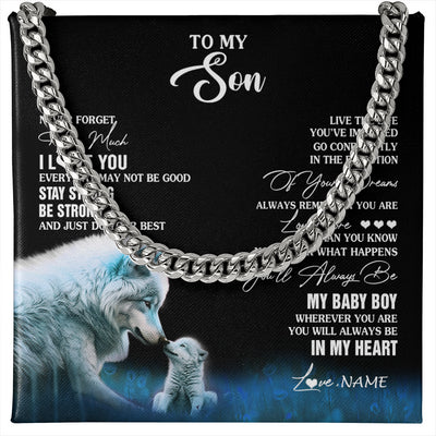 Cuban Link Chain Necklace Stainless Steel | 1 | Personalized To My Son Necklace From Mom Dad Mother Father Wolf Never Forget How Much I Love You Son Birthday Gifts Christmas Customized Gift Box Message Card | teecentury