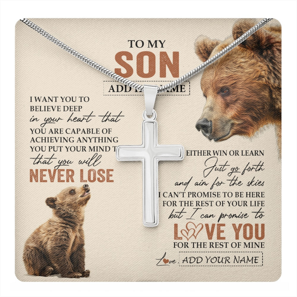 Stainless Cross Necklace Stainless Steel | 1 | Personalized To My Son Necklace From Mom Dad Mother Father You Will Never Lose Bear Son Birthday Gifts Graduation Christmas Customized Gift Box Message Card | teecentury.myshopify