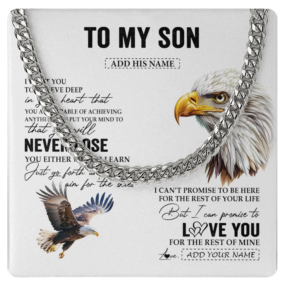 Cuban Link Chain Necklace Stainless Steel | 1 | Personalized To My Son Necklace From Mom Dad Mother Father You Will Never Lose Eagle Son Birthday Gifts Graduation Christmas Customized Gift Box Message Card | teecentury