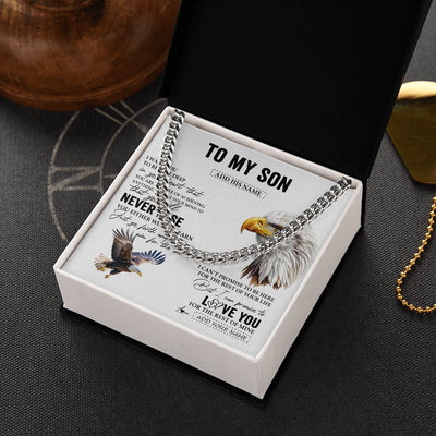 Cuban Link Chain Necklace Stainless Steel | 2 | Personalized To My Son Necklace From Mom Dad Mother Father You Will Never Lose Eagle Son Birthday Gifts Graduation Christmas Customized Gift Box Message Card | teecentury