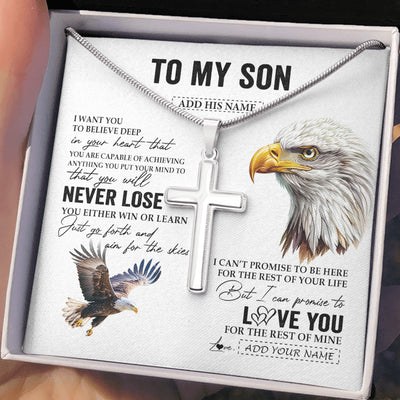 Stainless Cross Necklace Stainless Steel | 2 | Personalized To My Son Necklace From Mom Dad Mother Father You Will Never Lose Eagle Son Birthday Gifts Graduation Christmas Customized Gift Box Message Card | teecentury