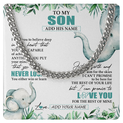 Cuban Link Chain Necklace Stainless Steel | 1 | Personalized To My Son Necklace From Mom Dad Mother Father You Will Never Lose Elephant Son Birthday Gifts Graduation Christmas Custom Gift Box Message Card | teecentury