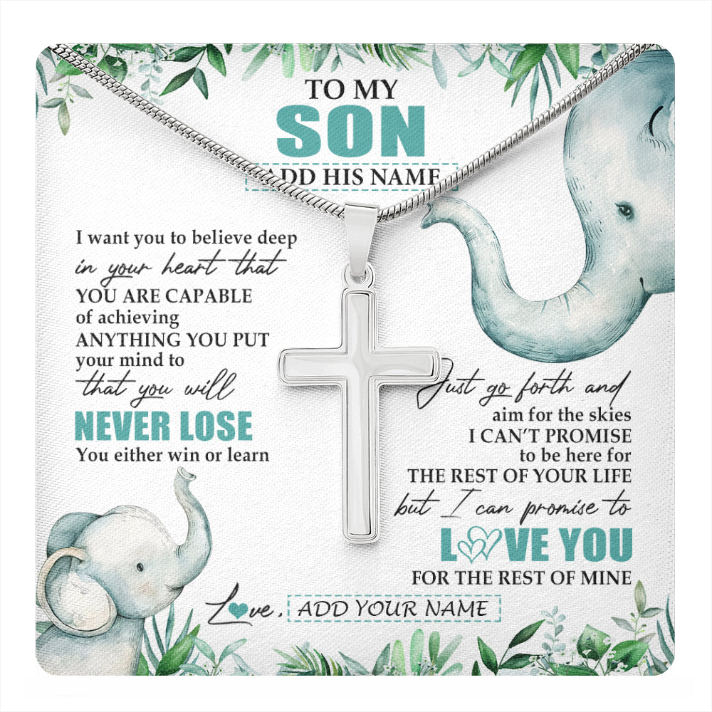 Stainless Cross Necklace Stainless Steel | 1 | Personalized To My Son Necklace From Mom Dad Mother Father You Will Never Lose Elephant Son Birthday Gifts Graduation Christmas Custom Gift Box Message Card | teecentury