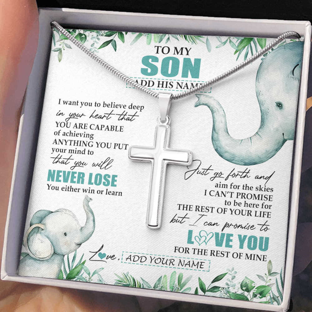 Stainless Cross Necklace Stainless Steel | 2 | Personalized To My Son Necklace From Mom Dad Mother Father You Will Never Lose Elephant Son Birthday Gifts Graduation Christmas Custom Gift Box Message Card | teecentury