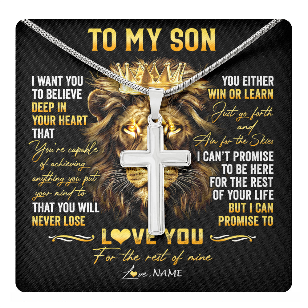 Stainless Cross Necklace Stainless Steel | 1 | Personalized To My Son Necklace From Mom Dad Mother Father You Will Never Lose Lion Son Birthday Graduation Christmas Customized Gift Box Message Card | teecentury