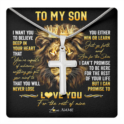 Stainless Cross Necklace Stainless Steel | 1 | Personalized To My Son Necklace From Mom Dad Mother Father You Will Never Lose Lion Son Birthday Graduation Christmas Customized Gift Box Message Card | teecentury