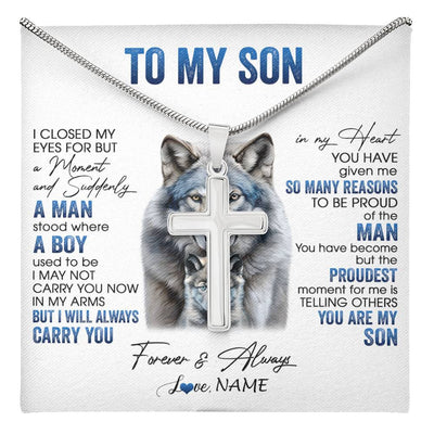Stainless Cross Necklace Stainless Steel | 1 | Personalized To My Son Necklace From Mom Dad Mother I Close My Eyes For But A Moment Wolf Son Birthday Gifts Christmas Customized Gift Box Message Card | teecentury