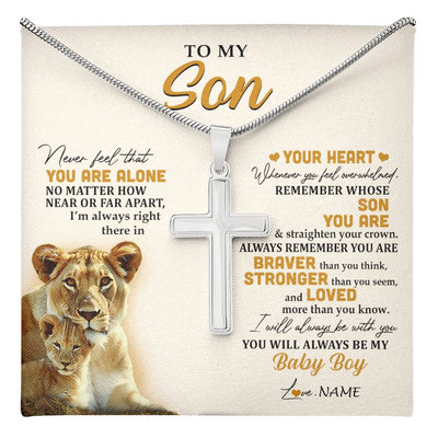 Stainless Cross Necklace Stainless Steel | 1 | Personalized To My Son Necklace From Mom Mother Lion Never Feel That You Are Alone Great Son Birthday Christmas Customized Gift Box Message Card | teecentury