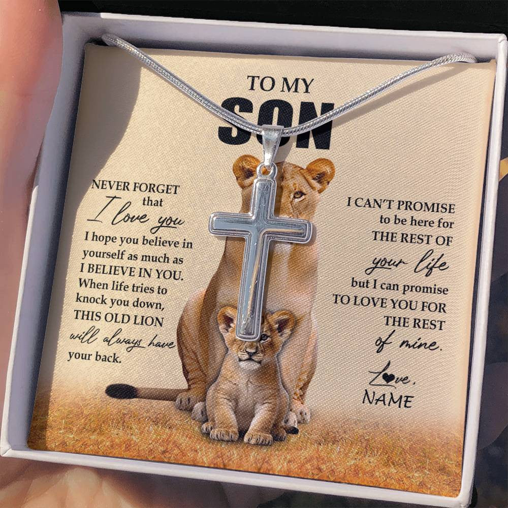 Stainless Cross Necklace Stainless Steel | 2 | Personalized To My Son Necklace From Mom Mother Lion Never Forget That I Love You Daughter Son Birthday Graduation Christmas Customized Message Card | teecentury