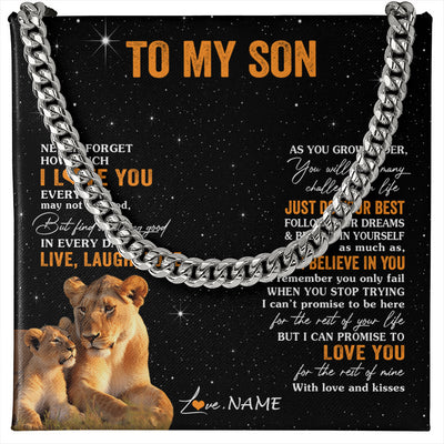 Cuban Link Chain Necklace Stainless Steel | 1 | Personalized To My Son Necklace From Mom Mother Live Laugh Love Lion Son Birthday Gifts Positive Graduation Christmas Customized Gift Box Message Card | teecentury