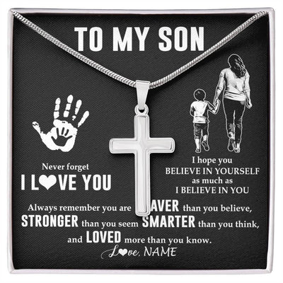 Stainless Cross Necklace Stainless Steel | 1 | Personalized To My Son Necklace From Mom Mother Never Forget I Love You Son Birthday Gifts Christmas New Year Graduation Customized Gift Box Message Card | teecentury