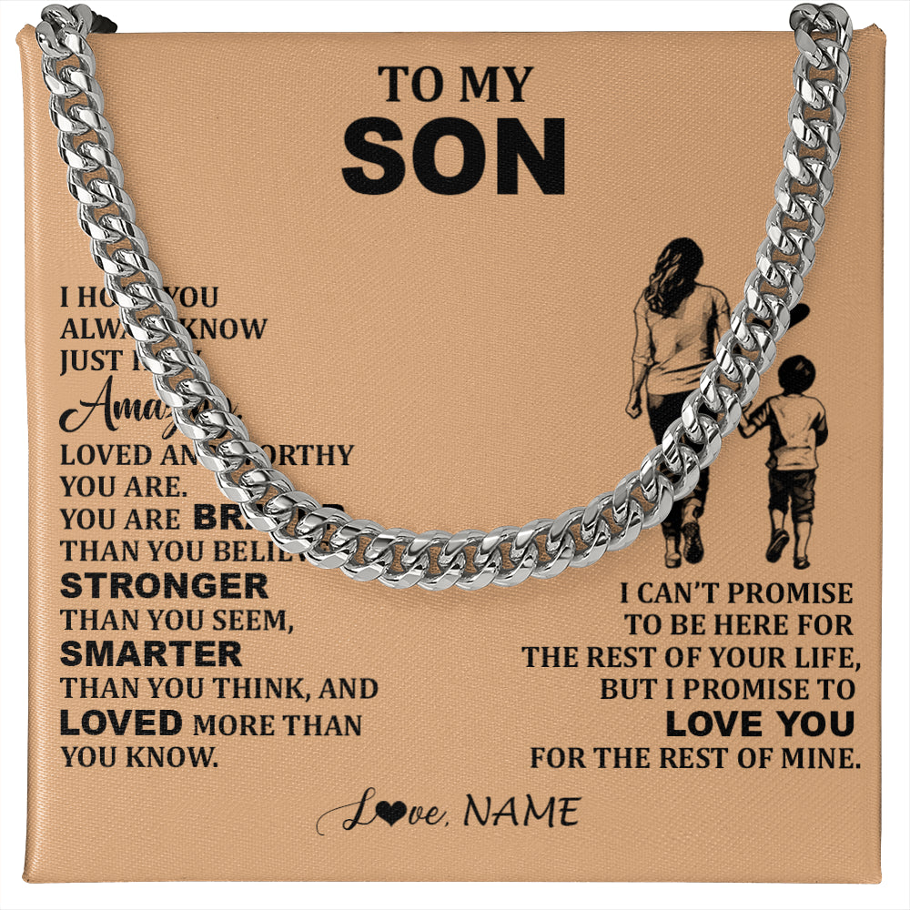 Cuban Link Chain Necklace Stainless Steel | 1 | Personalized To My Son Necklace From Mom Mother Promise To Love You Son Birthday Gifts Graduation Christmas Customized Gift Box Message Card | teecentury