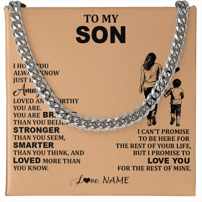 Cuban Link Chain Necklace Stainless Steel | 1 | Personalized To My Son Necklace From Mom Mother Promise To Love You Son Birthday Gifts Graduation Christmas Customized Gift Box Message Card | teecentury