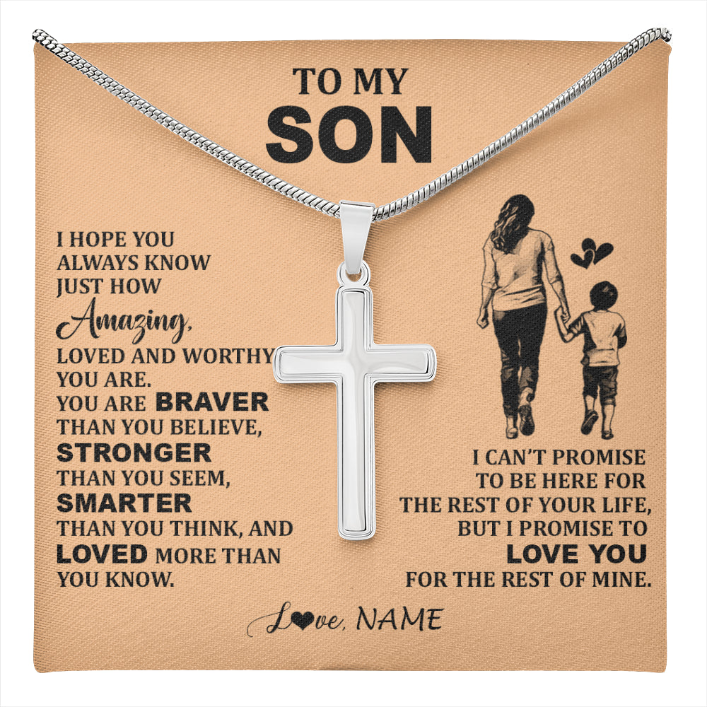 Stainless Cross Necklace Stainless Steel | 1 | Personalized To My Son Necklace From Mom Mother Promise To Love You Son Birthday Gifts Graduation Christmas Customized Gift Box Message Card | teecentury